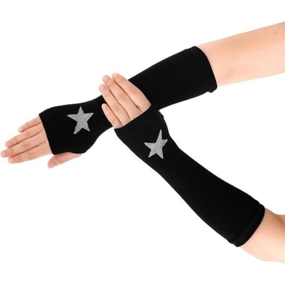Women Goth Arm Sleeve Goth Arm Warmers Y2k Knitted Fingerless Warm Gloves With - Picture 8 of 8